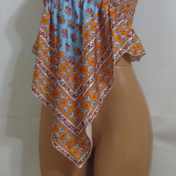 CIDER Satin Crop Top Scarf Blue / Orange Design S - Picture 2 of 6